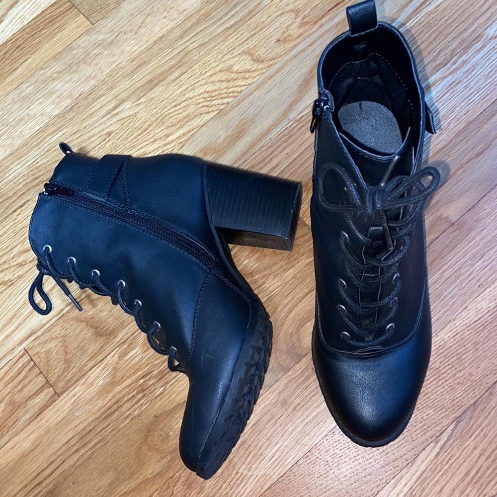 Black Chunky Heel Platform Boots Size 10